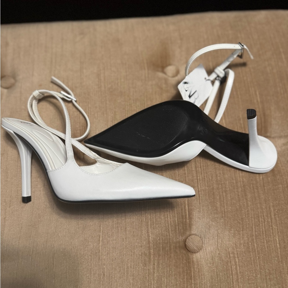 Zara White Slingback Heels